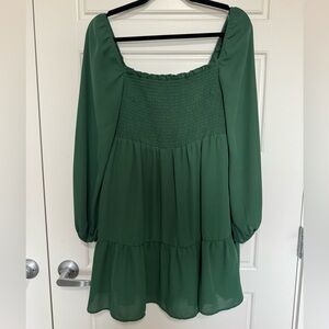 Abercrombie & Fitch Forest Green Long Sheer Sleeve Dress